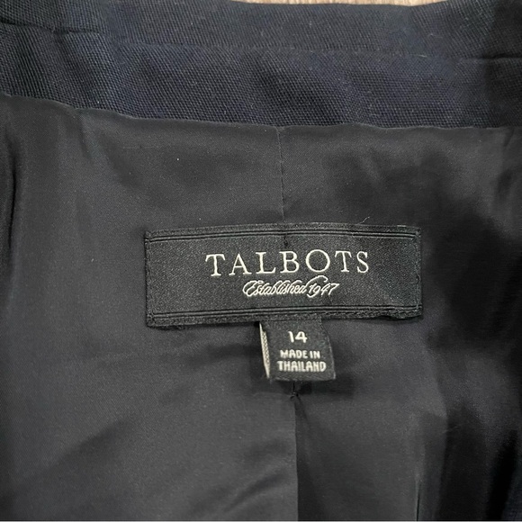 Talbots Blazer Women’s 14 Navy Logo Patch Buttons Preppy Classic Academia Office - Picture 5 of 11